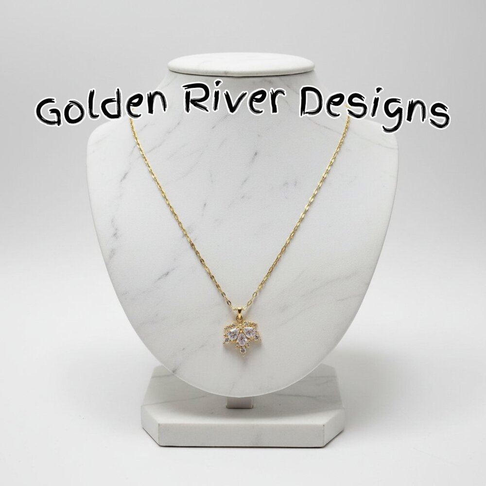 18K Gold Plated Zircon Maple Leaf Necklace